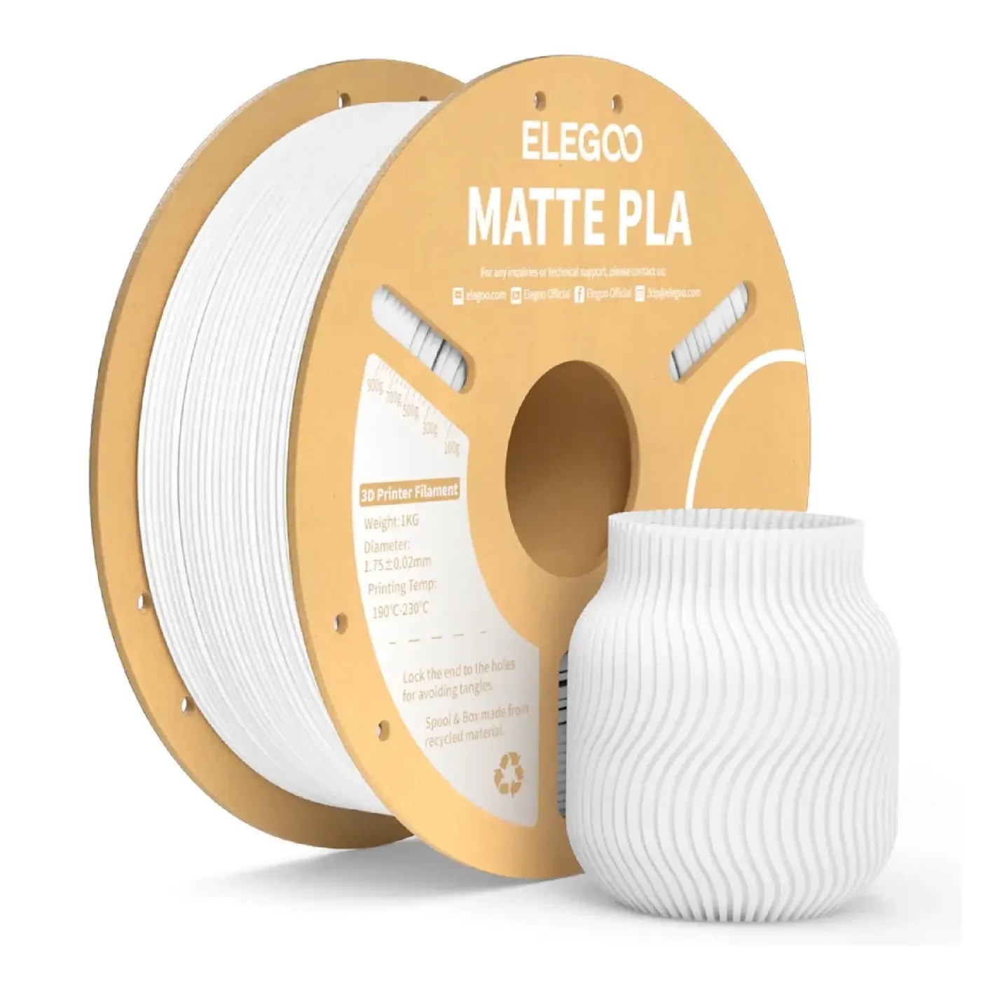 Филамент Elegoo PLA MATTE, 1.75 мм, 1 кг, матовый белый