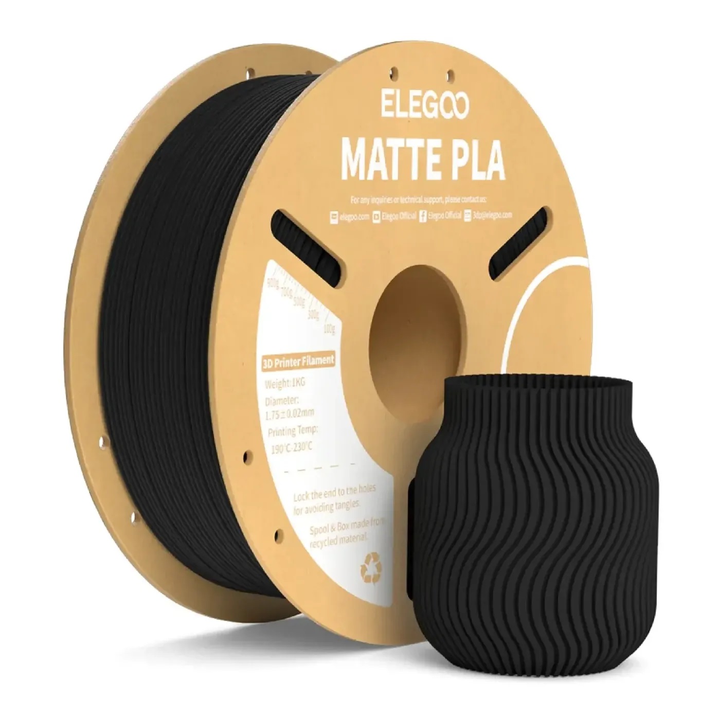 Филамент Elegoo PLA MATTE, 1.75 мм, 1 кг, матовый черный