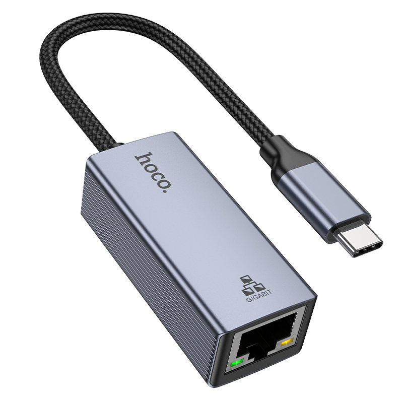 Адаптер Hoco UA37 (Type-C to Ethernet, 1000 Mbps, серый металлик )