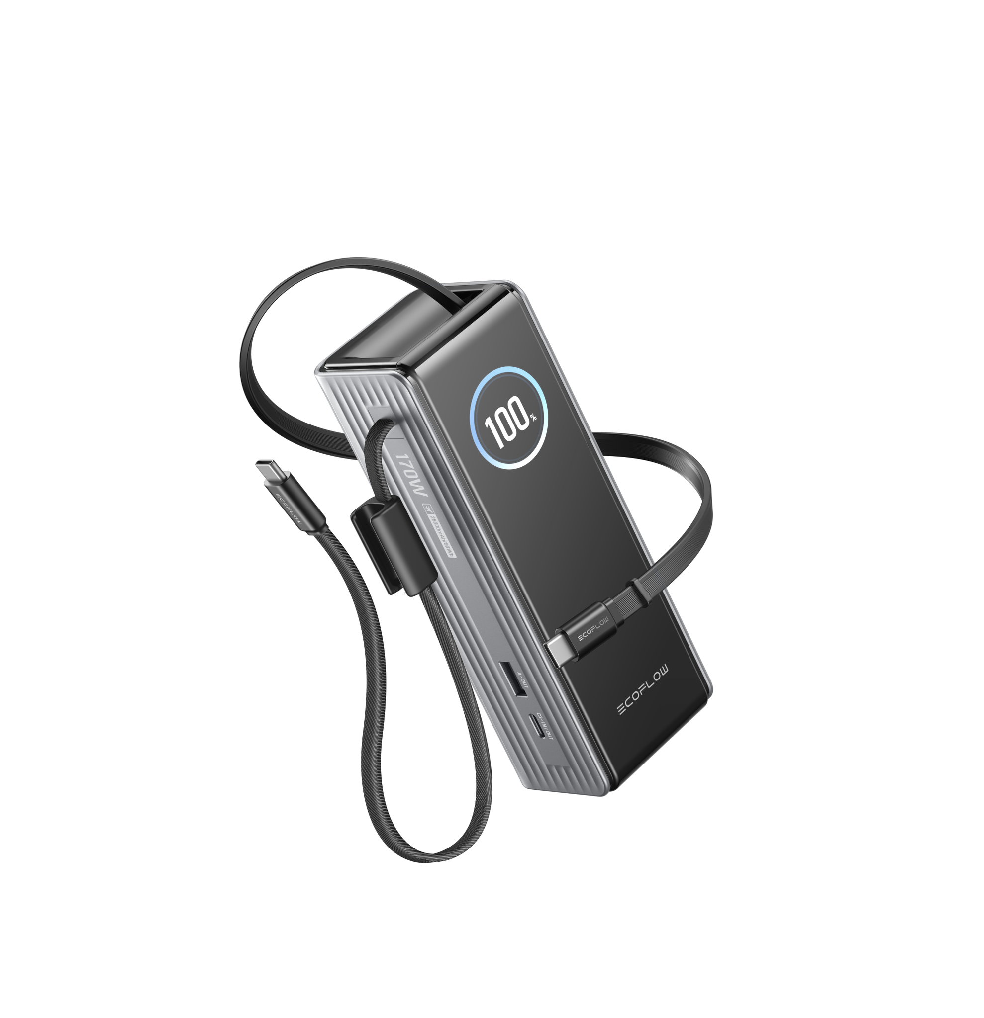 Повербанк ECOFLOW RAPID 25k серебристый (25 000 мАч, 170 Вт, со встроенным и выдвижным кабелями 100 Вт)