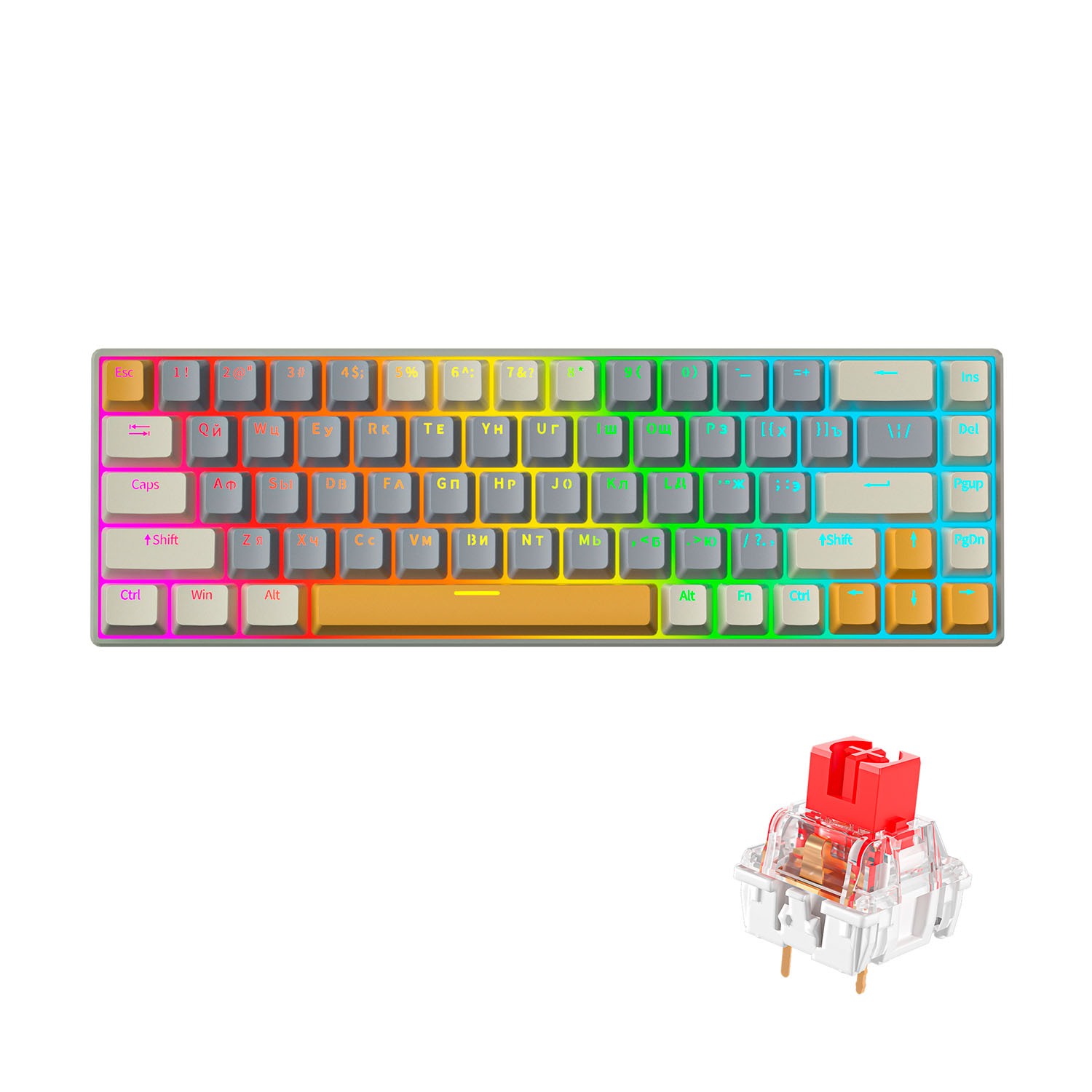 Проводная игровая клавиатура CYBERLYNX KA68 Red Switch (серый/белый/желтый)