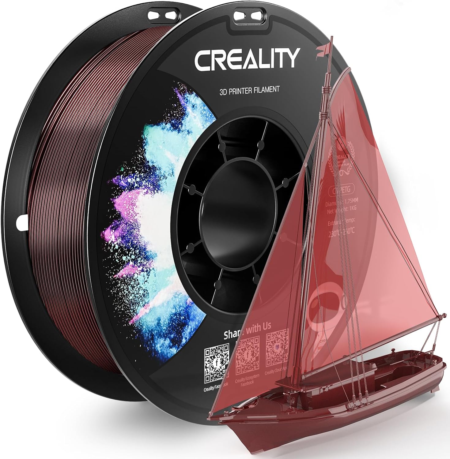 Филамент Creality PETG-CR, 1.75 мм, 1 кг, полупрозрачный винно-красный