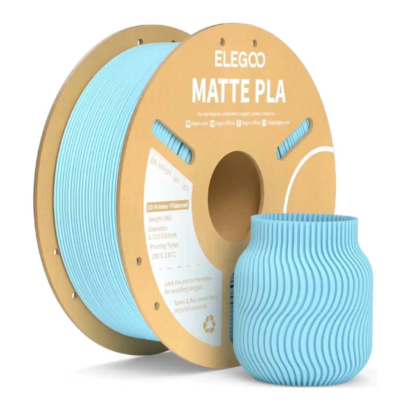 Филамент Elegoo PLA MATTE, 1.75 мм, 1 кг, ледяной синий