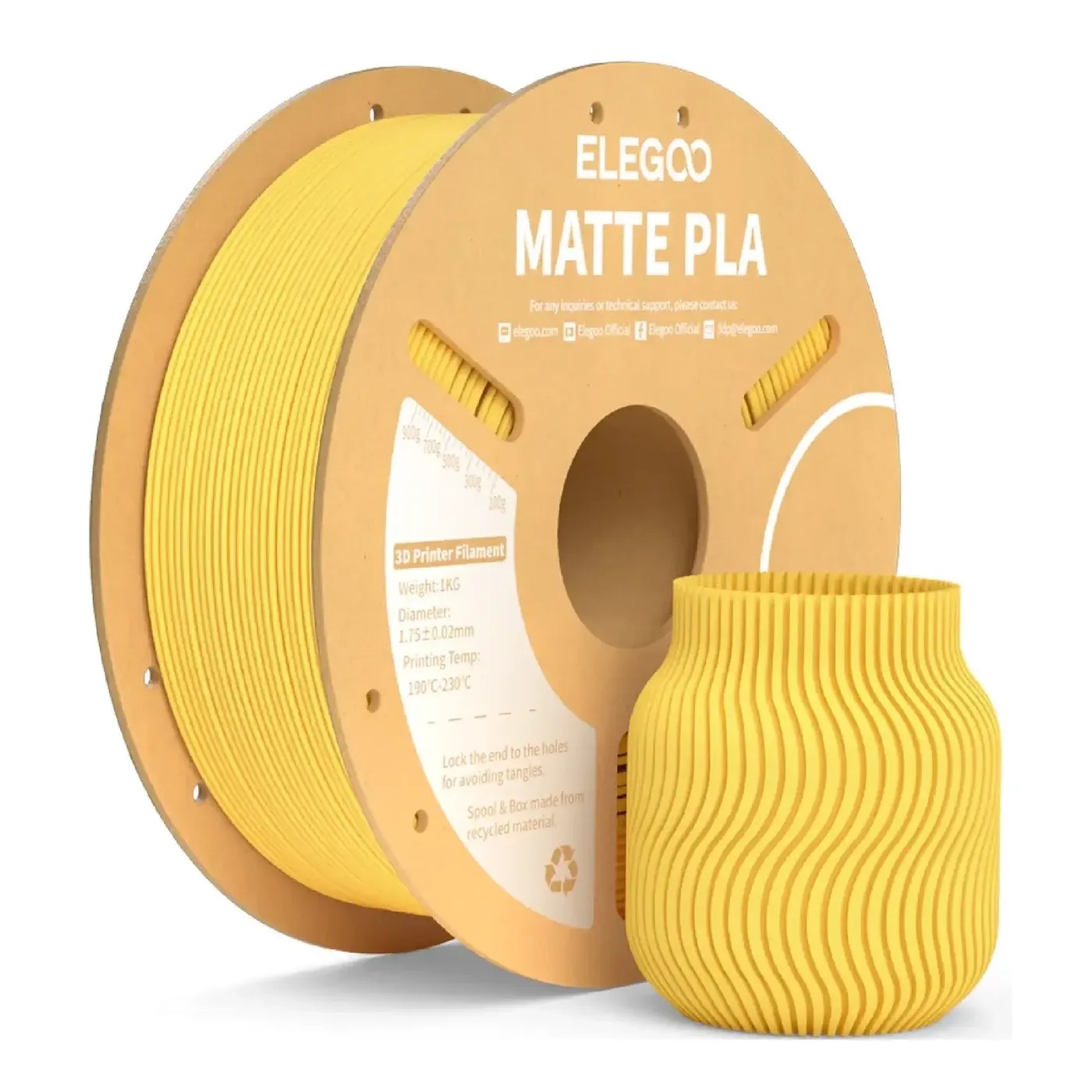 Филамент Elegoo PLA MATTE, 1.75 мм, 1 кг, солнечно-желтый