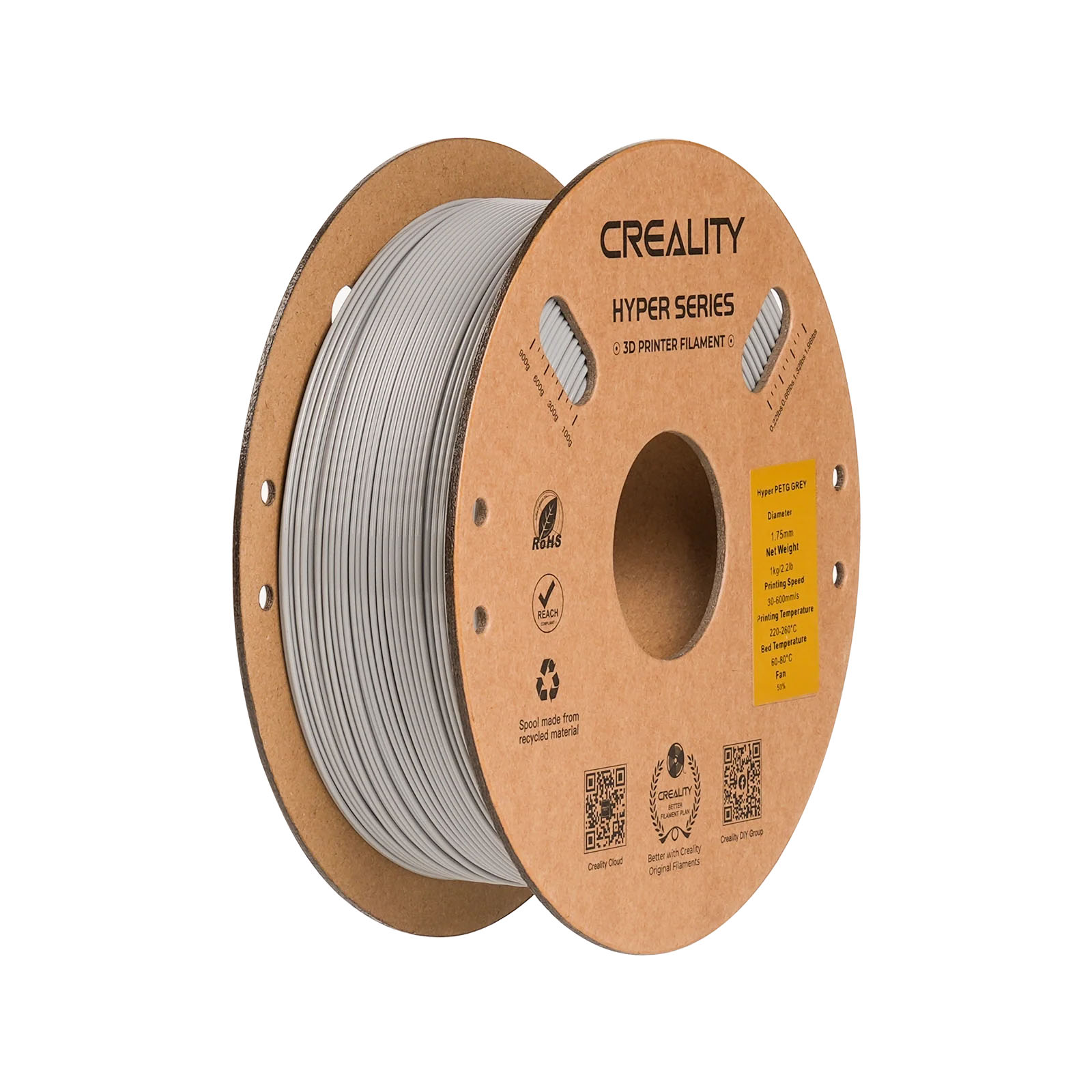Филамент Creality PETG Hyper, 1.75 мм, 1 кг, серый