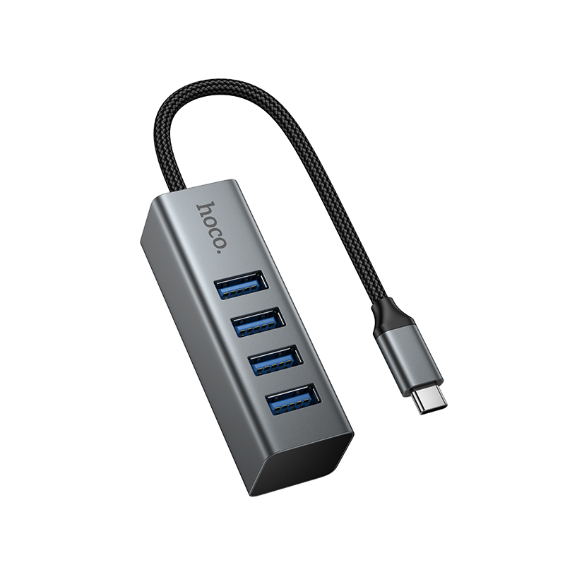 Хаб Hoco HB1C 4-в-1 (Type-C to USB3.0*4, серый металлик)