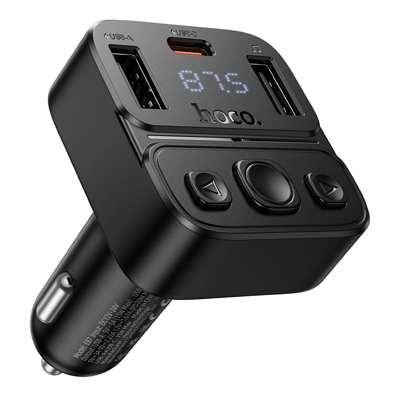 Автомобильный Bluetooth-FM трансмиттер Hoco E87 Delta 35W USB-A и USB-C (черный)