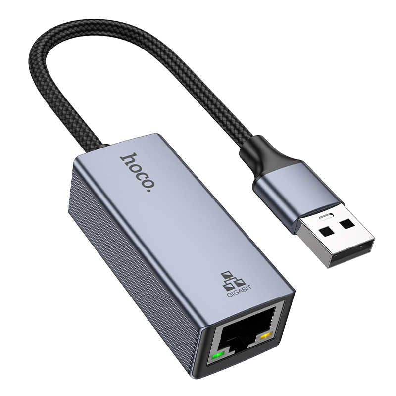Адаптер Hoco UA37 (USB to Ethernet, 1000 Mbps, серый металлик)