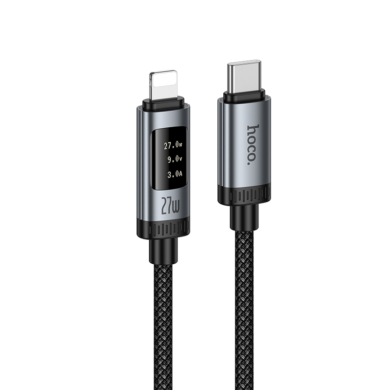 Кабель для зарядки и передачи данных Hoco U148 Lord PD27W с цифровым дисплеем (Lightning, черный)