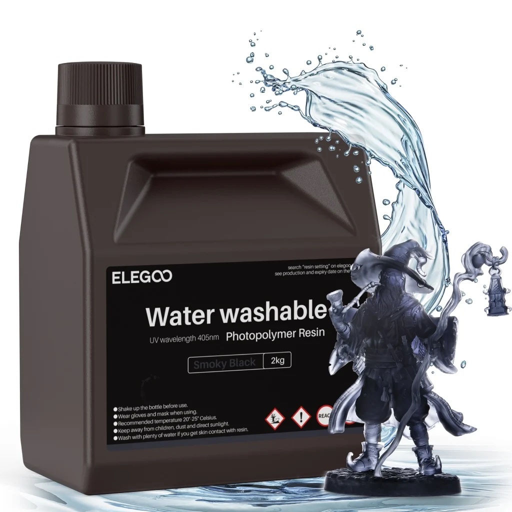 Фотополимерная смола Elegoo Water Washable 2000g (черный дым)