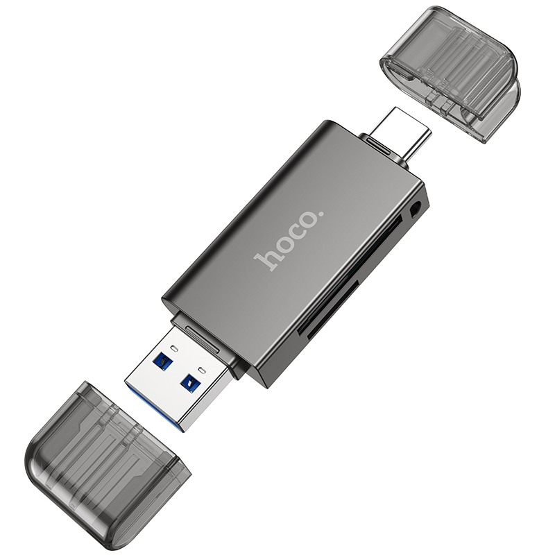 Кард-ридер Hoco HB39 высокоскоростной (USB/Type-C 3.0, серый металлик)