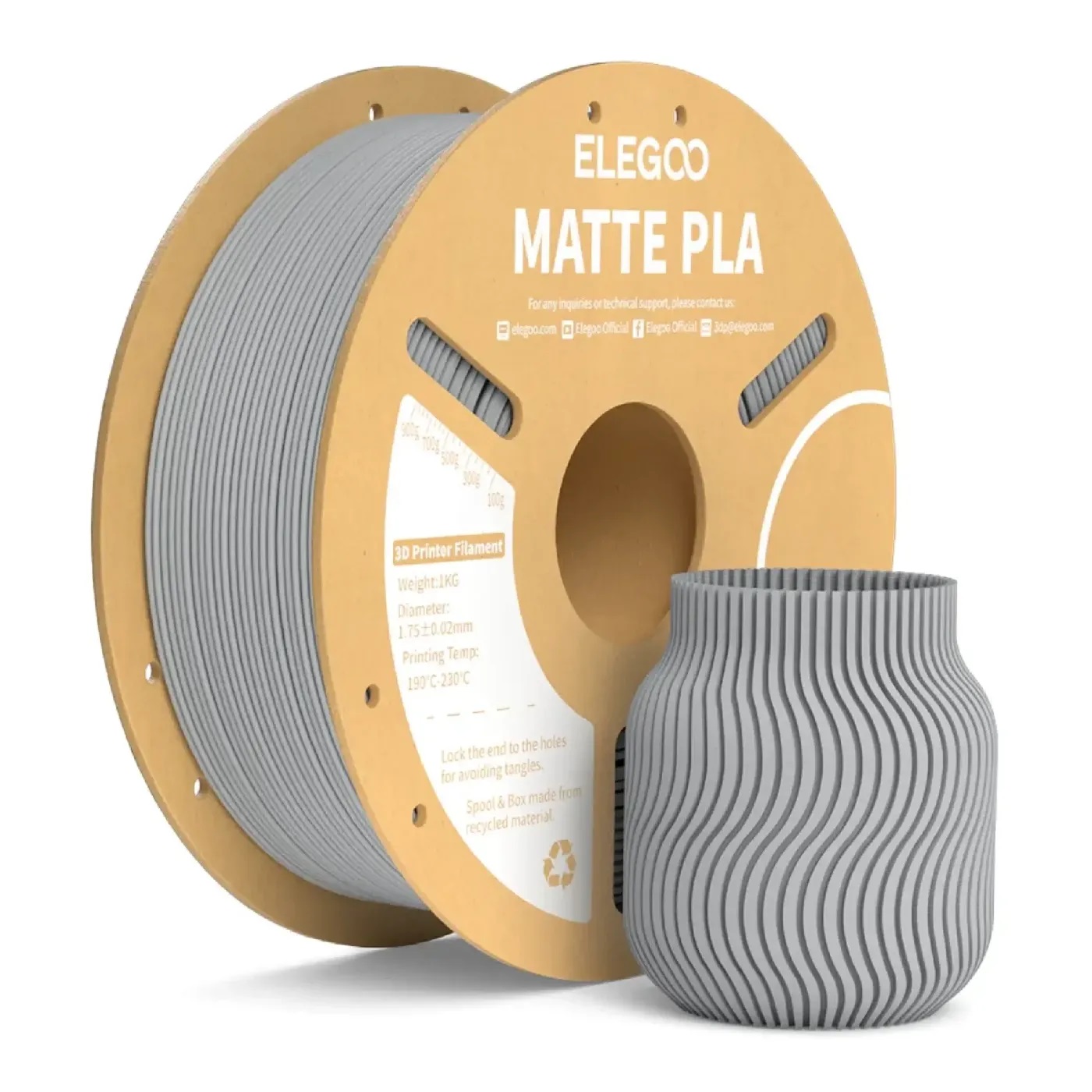 Филамент Elegoo PLA MATTE, 1.75 мм, 1 кг, грифельно-серый