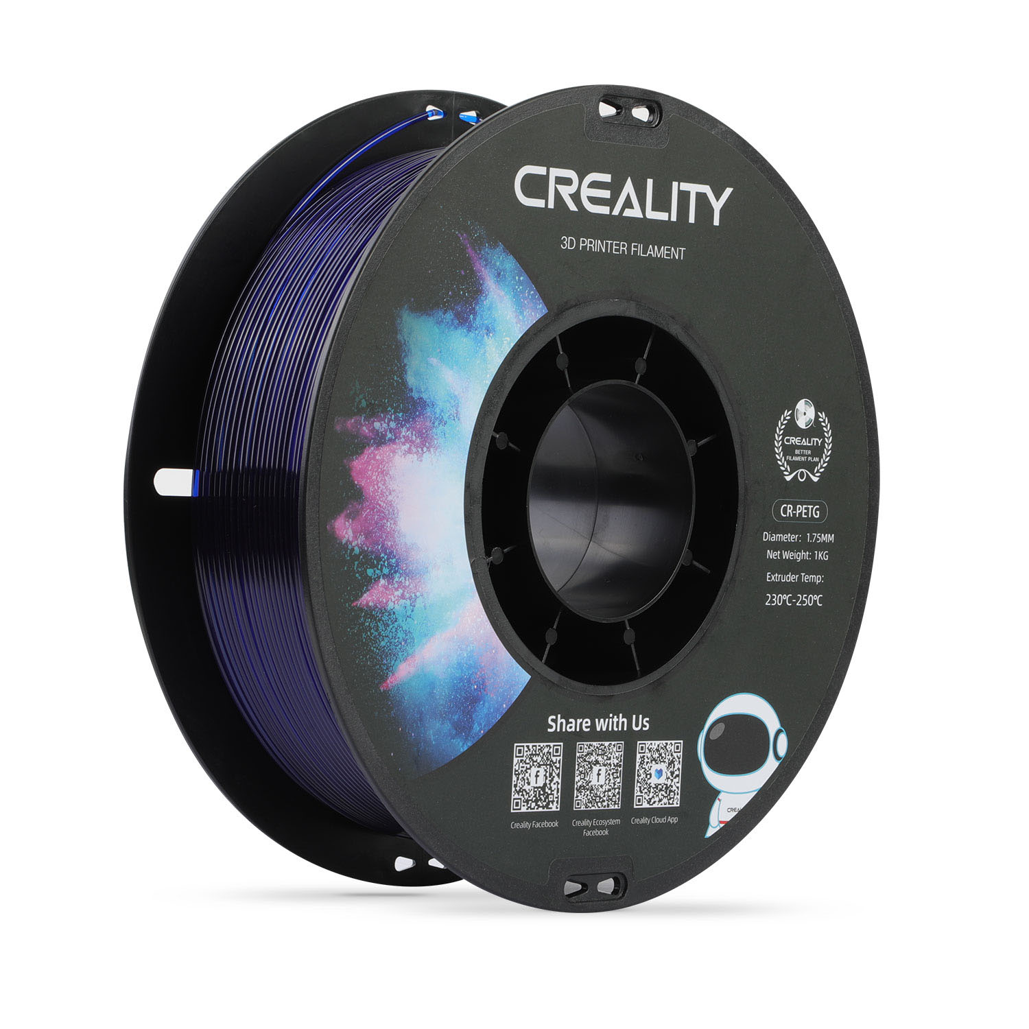 Филамент Creality PETG-CR, 1.75 мм, 1 кг, прозрачно-синий