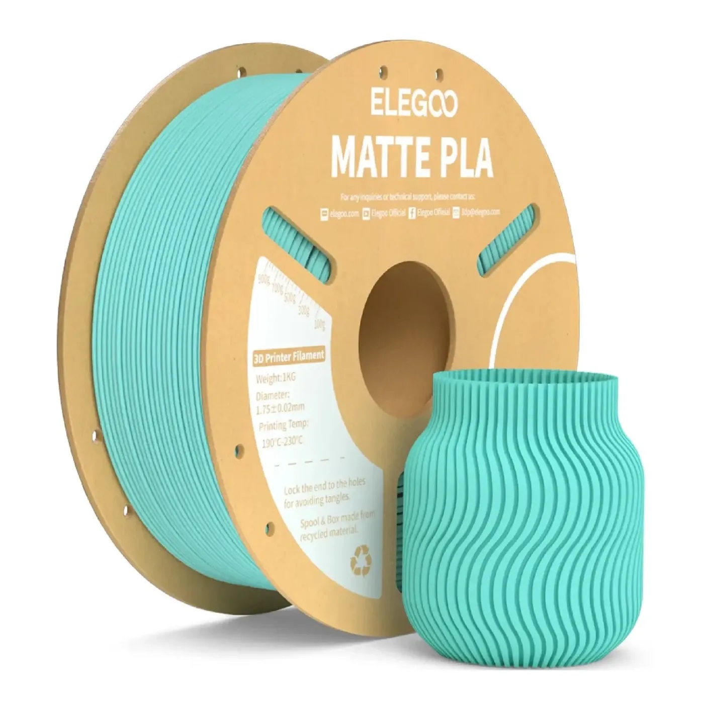 Филамент Elegoo PLA MATTE, 1.75 мм, 1 кг, бирюзово-зеленый