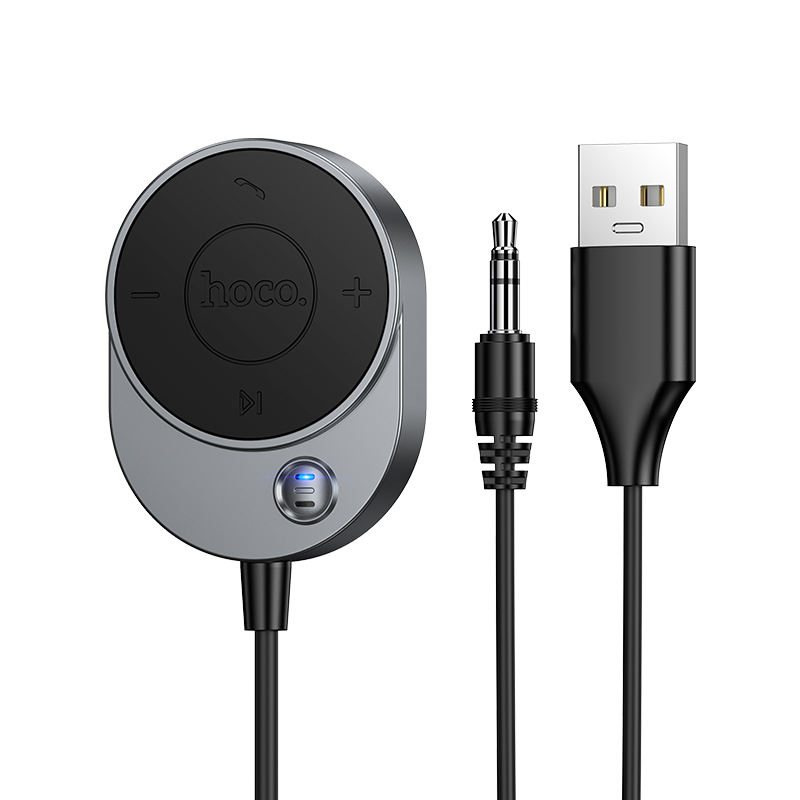 Автомобильный ресивер Hoco E150 Path Bluetooth AUX с кабелем (серый металлик)