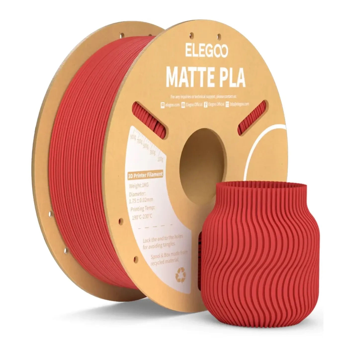 Филамент Elegoo PLA MATTE, 1.75 мм, 1 кг, рубиновый красный