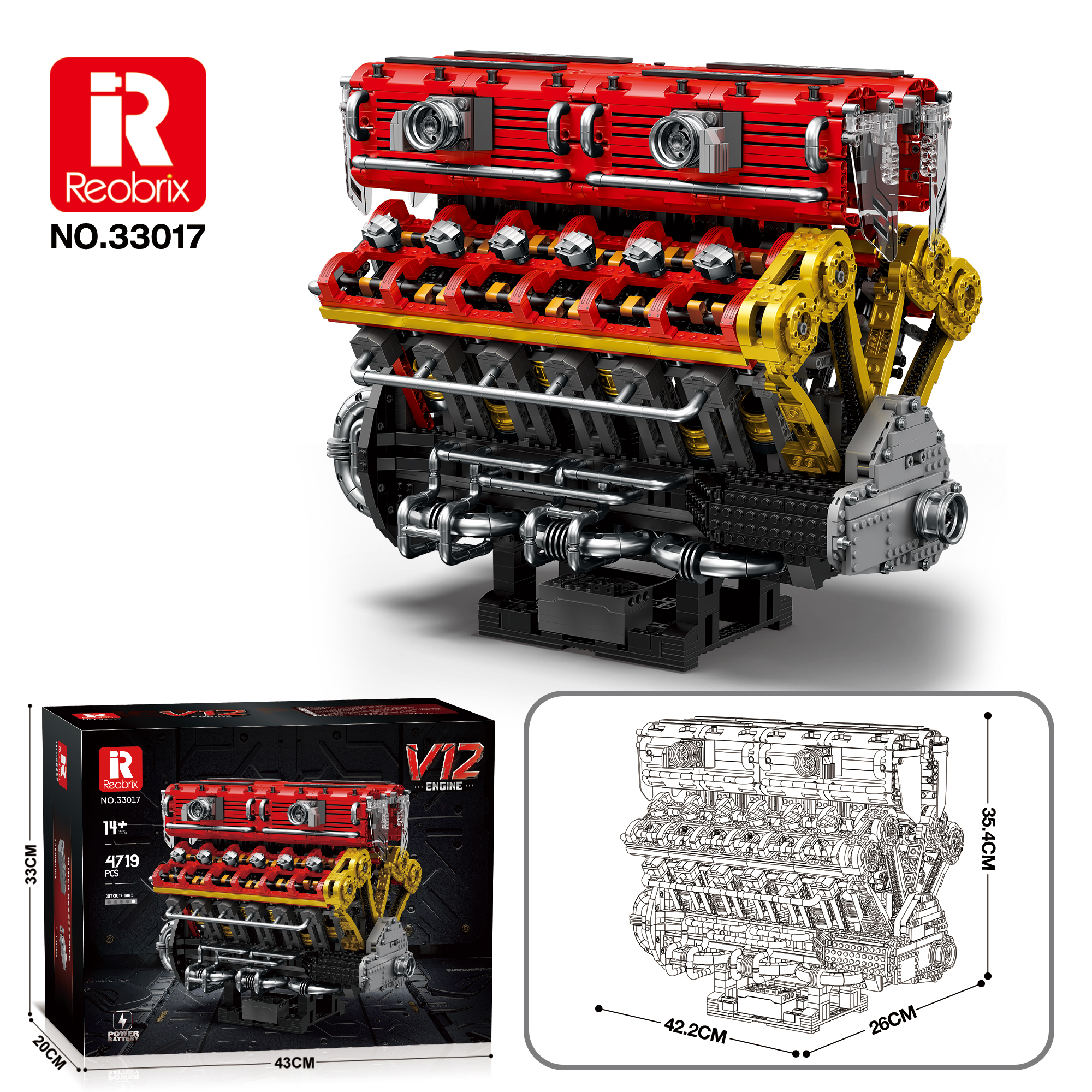 Конструктор Двигатель V12 Reobrix 33017