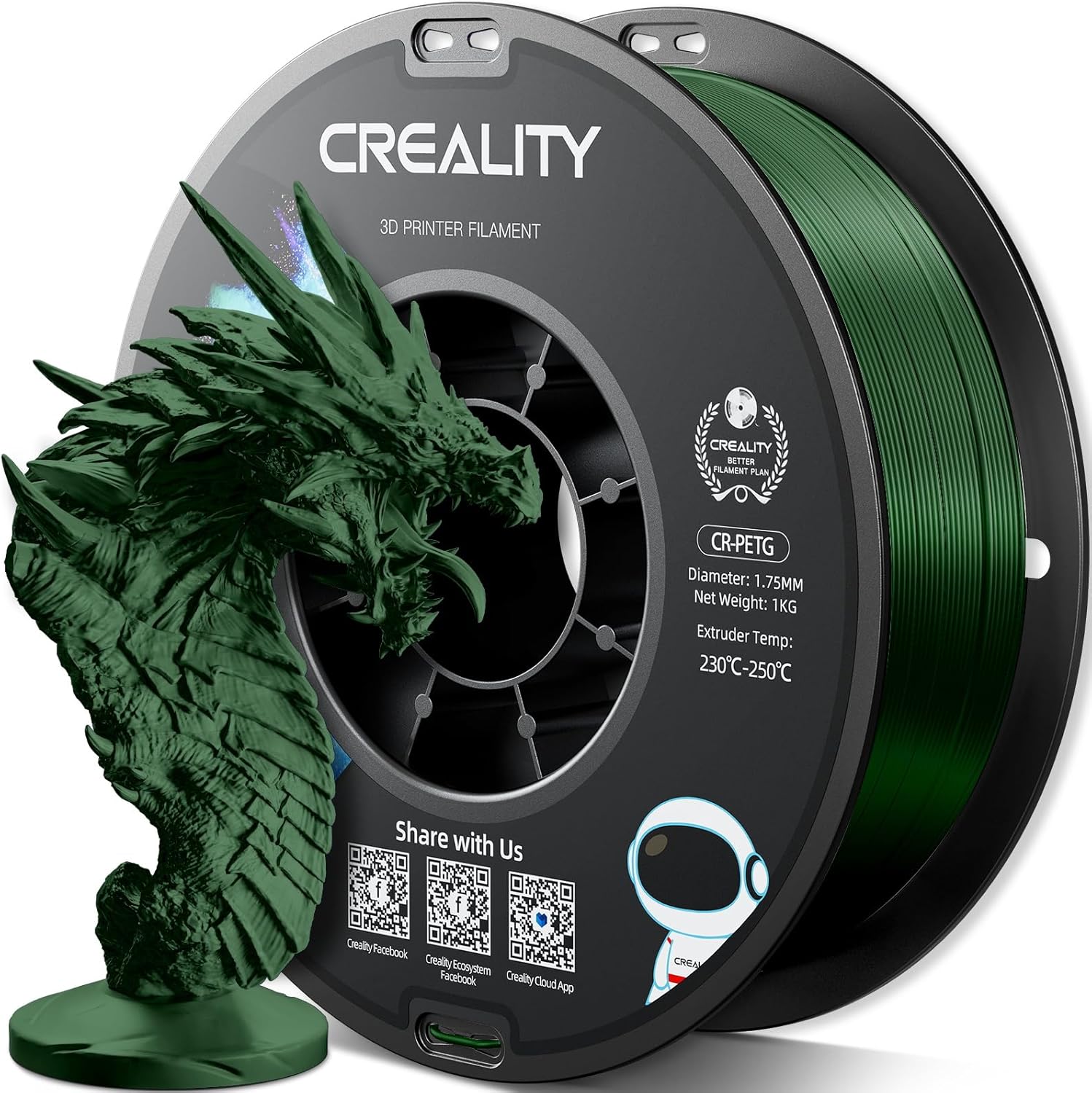 Филамент Creality PETG-CR, 1.75 мм, 1 кг, армейский зеленый