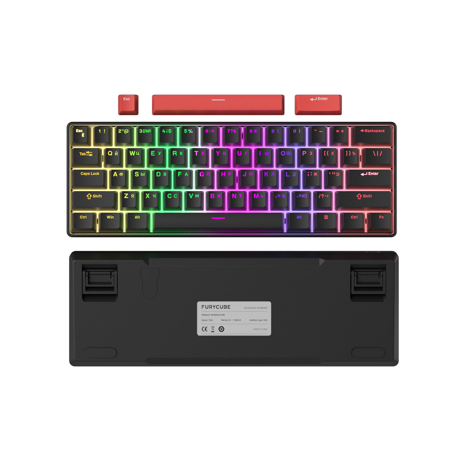 Проводная игровая клавиатура FURYCUBE TS61 Red Switch (черный/красный)