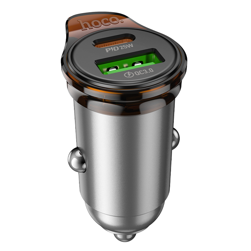 Автомобильное зарядное устройство Hoco NZ16A Rigorous 43W (PD25W+QC3.0, 2 порта, серый металлик)