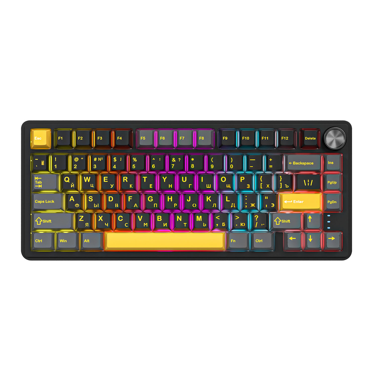 Беспроводная игровая клавиатура CYBERLYNX RX75 PRO Panda Silent Switch (черный/серый/желтый)