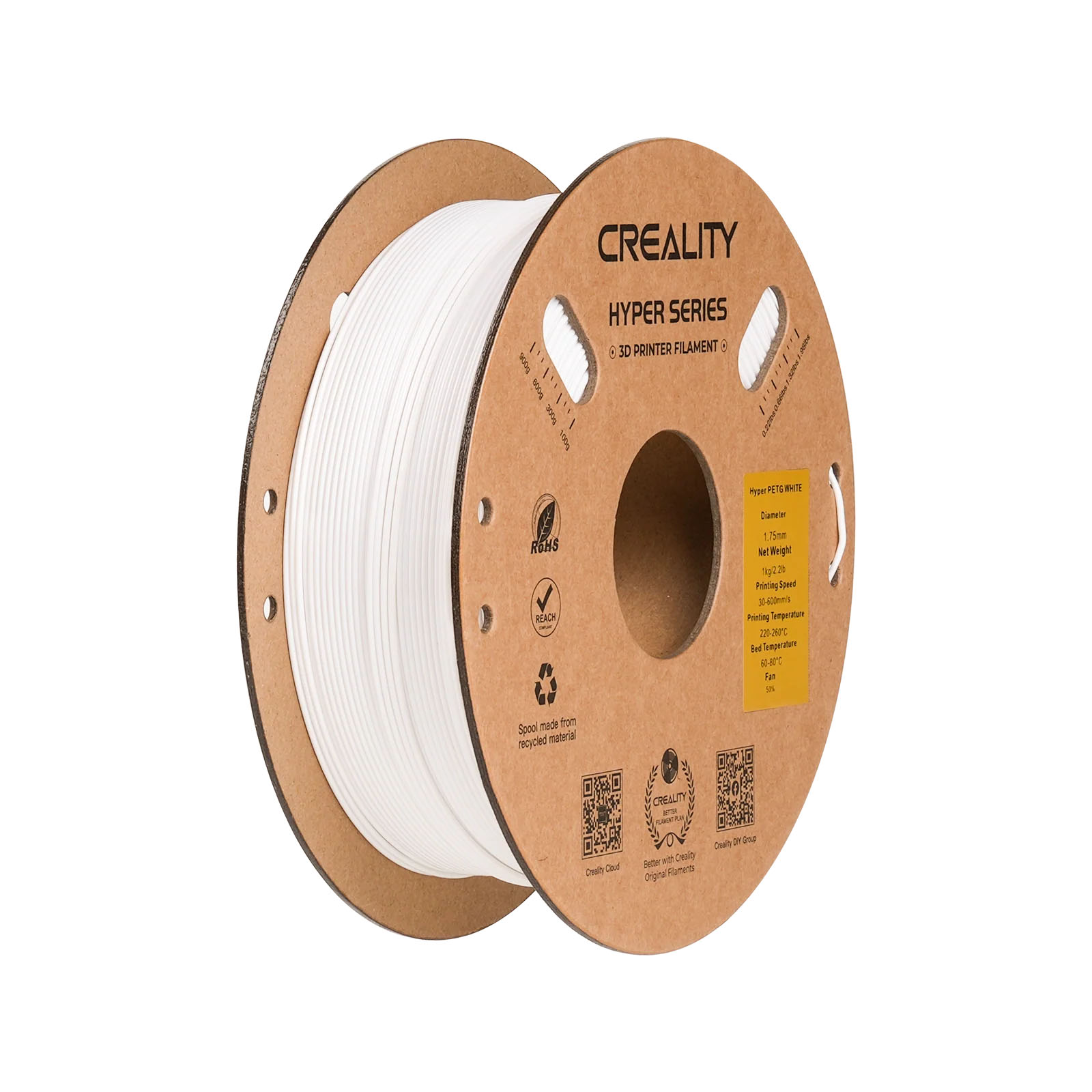 Филамент Creality PETG Hyper, 1.75 мм, 1 кг, белый